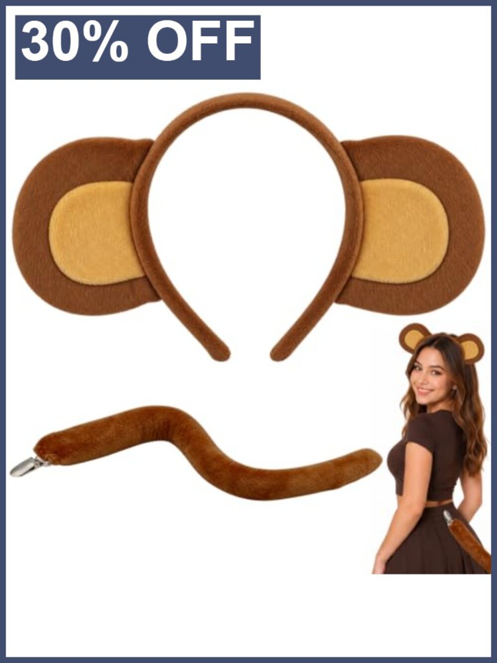 Monkey Ears and Tail Costume Set for Adults Halloween Party